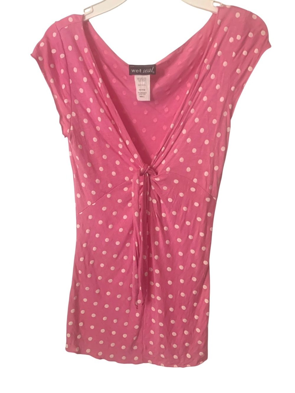 Wet Seal Pink Polka Dot Tie-Front V-Neck Tunic